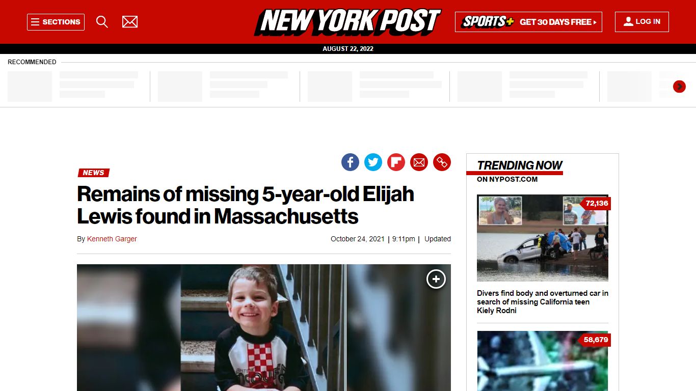 Remains of 5-year-old Elijah Lewis found in Massachusetts - New York Post